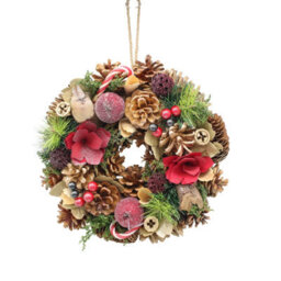 Urbn-Living Urbnliving 25Cm Candy Cane Christmas Wreath Festive Decoration With Jute Hanger Traditional Pinecone Décor