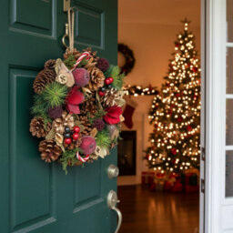 Urbn-Living Urbnliving 25Cm Candy Cane Christmas Wreath Festive Decoration With Jute Hanger Traditional Pinecone Décor - thumbnail 3