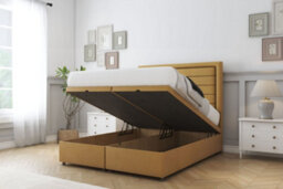 "Comfort Anna Mustard Plush Ottoman Bed Base With 26"" Strutted Headboard 6' Super King" - thumbnail 2