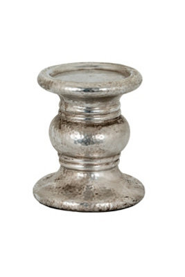 Silver Punch Faced Ceramic Candle Holder Large, Hammered Finish - image 1