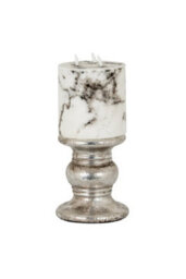 Silver Punch Faced Ceramic Candle Holder Large, Hammered Finish - thumbnail 4