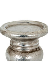 Silver Punch Faced Ceramic Candle Holder Large, Hammered Finish - thumbnail 2