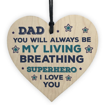 Red Ocean Superhero Dad Wooden Heart Gift For Birthday Fathers Day Novelty Gift For Dad Gift For Him - image 1