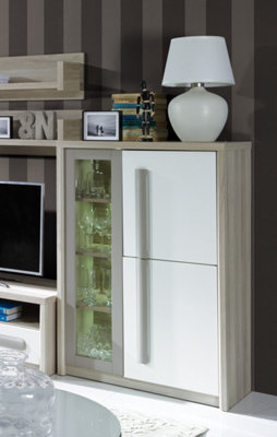 Arte Roma Rom2 Display Cabinet In Elm, White Gloss & Grey Matt - W900mm H1300mm D430mm, Sleek And Minimalist - image 1