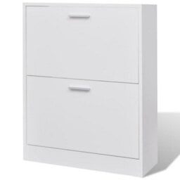 Berkfield Stylish White Wooden Shoe Cabinet With 2 Compartments - thumbnail 1