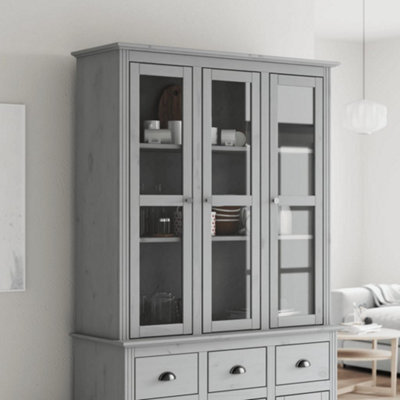Berkfield Cabinet With Glass Doors Bodo Grey Solid Wood Pine - image 1