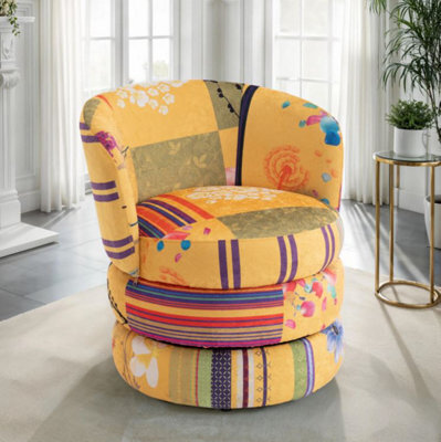 Accent Swivel Chair In Gold Patchwork Fabric - image 1