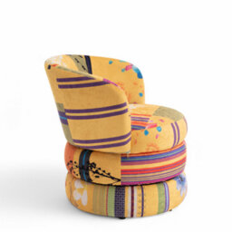 Accent Swivel Chair In Gold Patchwork Fabric - thumbnail 5