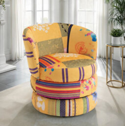 Accent Swivel Chair In Gold Patchwork Fabric