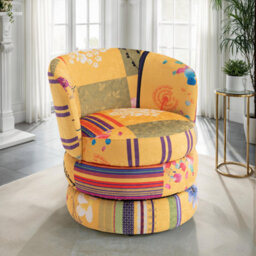 Accent Swivel Chair In Gold Patchwork Fabric - thumbnail 2