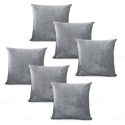 Bedlooms Silver Plain Velvet Filled Cushions With Cover 45Cm X 45Cm - Hypoallergenic, Set Of 6