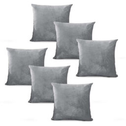 Bedlooms Silver Plain Velvet Filled Cushions With Cover 45Cm X 45Cm - Hypoallergenic, Set Of 6