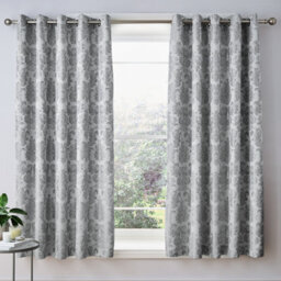 Catherine Lansfield Living Damask Jacquard 66X90 Inch Eyelet Curtains Two Panels Silver Grey - thumbnail 2