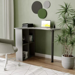 Urbn-Living Urbnliving 100Cm Length Grey Wooden Computer Corner Desk Bookcase Storage Shelves Organizer Study Workstation - thumbnail 1