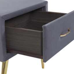 Wyld And Coco Grey Velvet Bedside Table With 1 Drawer, Gold-Tone Hairpin Legs, Small Minimalist Nightstand (W46 X D38 X H49Cm) - thumbnail 6