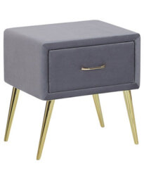 Wyld And Coco Grey Velvet Bedside Table With 1 Drawer, Gold-Tone Hairpin Legs, Small Minimalist Nightstand (W46 X D38 X H49Cm) - thumbnail 3