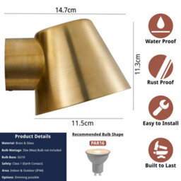 Nordlux Aleria Brass Outdoor Wall Light 35W Mains Powered Ip44 Downlight For Front Door, Patio, Porch, Garden, And Hallway. - thumbnail 5