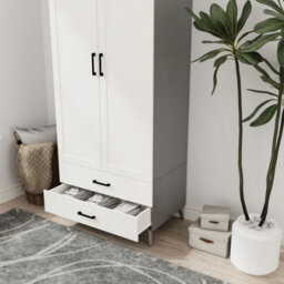 Urbn-Living Urbnliving 180Cm Height Grey Wardrobe With White 2 Door 2 Drawer Modern Bedroom Clothes Storage Hanging Rail - thumbnail 4