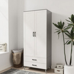 Urbn-Living Urbnliving 180Cm Height Grey Wardrobe With White 2 Door 2 Drawer Modern Bedroom Clothes Storage Hanging Rail - thumbnail 1