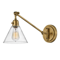 Luminosa Lighting Elstead Hinkley Arti Dome Wall Lamp Contemporary Heritage Brass, Clear Glass Shade 1X E27 - thumbnail 1