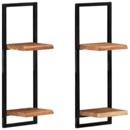 Berkfield Wall Shelves 2 Pcs 25X25X75 Cm Solid Wood Acacia And Steel - thumbnail 2