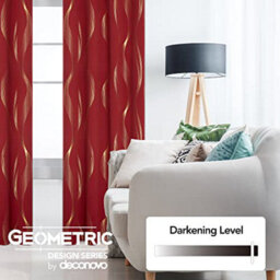 Deconovo Blackout Eyelet Curtains, Thermal Curtains Gold Wave Line Foil Printed Curtains For Bedroom 46 X 54 Inch, Red, 2 Panels - thumbnail 3