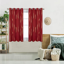 Deconovo Blackout Eyelet Curtains, Thermal Curtains Gold Wave Line Foil Printed Curtains For Bedroom 46 X 54 Inch, Red, 2 Panels - thumbnail 2