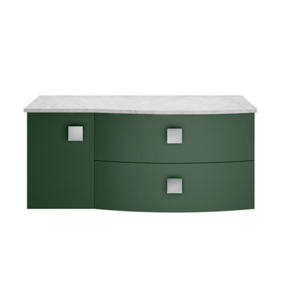 Balterley Gentleshaw Contemporary 1 Drawer Right-Hand Wall Hung Vanity Unit With Marble Worktop, Hunter Green, 1000mm - image 1