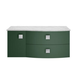 Balterley Gentleshaw Contemporary 1 Drawer Right-Hand Wall Hung Vanity Unit With Marble Worktop, Hunter Green, 1000mm