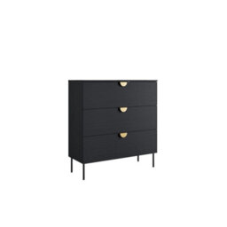 Arte Luxurious Black Chest Of Drawers 100Cm - Gold Accents, Soft-Close Drawers & Contemporary Storage For Elegant Bedrooms