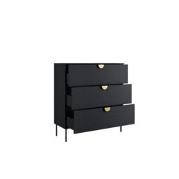 Arte Luxurious Black Chest Of Drawers 100Cm - Gold Accents, Soft-Close Drawers & Contemporary Storage For Elegant Bedrooms - thumbnail 2