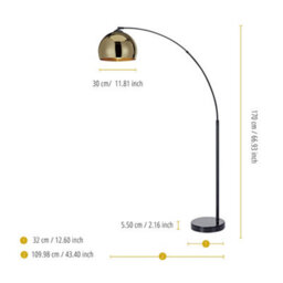 Teamson Home Arc Curved Standing Floor Lamp With Bell Shade & Marble Base - Gold/black Marble - thumbnail 4