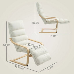 Birch Wood Lounge Chair For Living Room, Bedroom, Cream White - thumbnail 2
