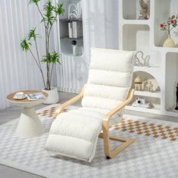 Birch Wood Lounge Chair For Living Room, Bedroom, Cream White - thumbnail 3