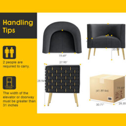 Seynar Black Velvet Tufted Barrel Accent Chair, Woven Upholstery With Wide Bucket Seat - thumbnail 6