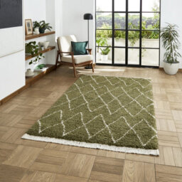Green Geometric Shaggy Rug, Stain-Resistant 45mm Thick Modern Rug For Bedroom, Living Room, & Dining Room-80Cm X 150Cm - thumbnail 1
