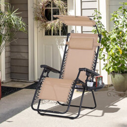 Outsunny Zero Gravity Chair Adjustable Patio Lounge W/ Cup Holder Beige