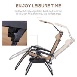 Outsunny Zero Gravity Chair Adjustable Patio Lounge W/ Cup Holder Beige - thumbnail 7