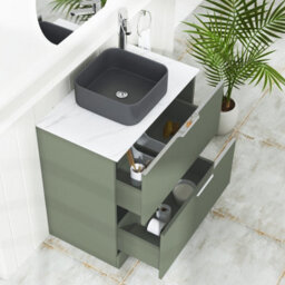 Royal Bathrooms Evora 800mm Sage Green Fluted Floor Standing Countertop Vanity Unit 2 Drawer With Art Square Basin - thumbnail 3