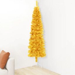 Berkfield Slim Artificial Half Christmas Tree With Stand Gold 240 Cm - thumbnail 3