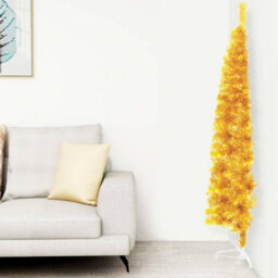 Berkfield Slim Artificial Half Christmas Tree With Stand Gold 240 Cm - thumbnail 1