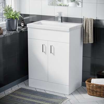 Nes Home Nanuya 600mm Freestanding Bathroom White Basin Sink Vanity Unit - image 1