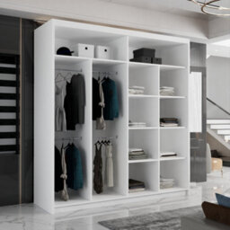 Sliding Wardrobes 4 u LTD Modern Sliding Wardrobe With Led Light - Full-Length Mirror Enhanced Storage White 150Cm/(203Cm) - thumbnail 4