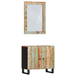 Berkfield 2 Piece Bathroom Furniture Set Solid Wood Reclaimed - thumbnail 2