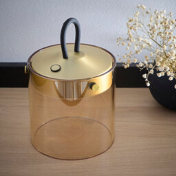 K Living Atin Gold Rechargeable Glass Table Lamp With Dimming Function Led Lights Available In 2 Sizes
