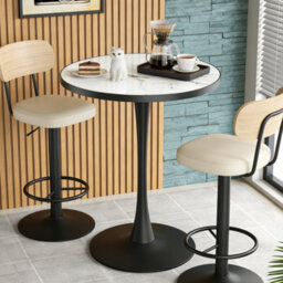 Fativo 102Cm High Bar Table: Round Sintered Stone Top With Sturdy Pedestal Base For Cafe, Bar & Home