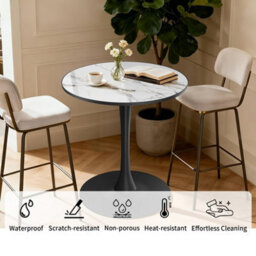 Fativo 102Cm High Bar Table: Round Sintered Stone Top With Sturdy Pedestal Base For Cafe, Bar & Home - thumbnail 6