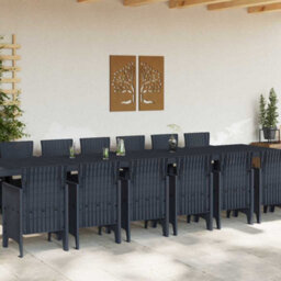 Berkfield Garden Dining Set 15 Pcs Anthracite Polt Rattan - thumbnail 3