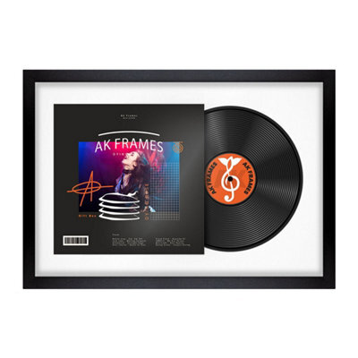 "AK Frames 25X17"" Matte Black Modern Vinyl Record Frame With White Mount For 12 Inch Lp Cover & Disc - Overlapped Design" - image 1
