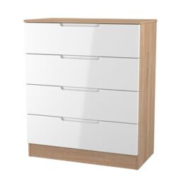 Messina Ready Assembled White & Oak 4 Drawer Wide Chest (H)875mm (W)740mm (D)390mm - thumbnail 2
